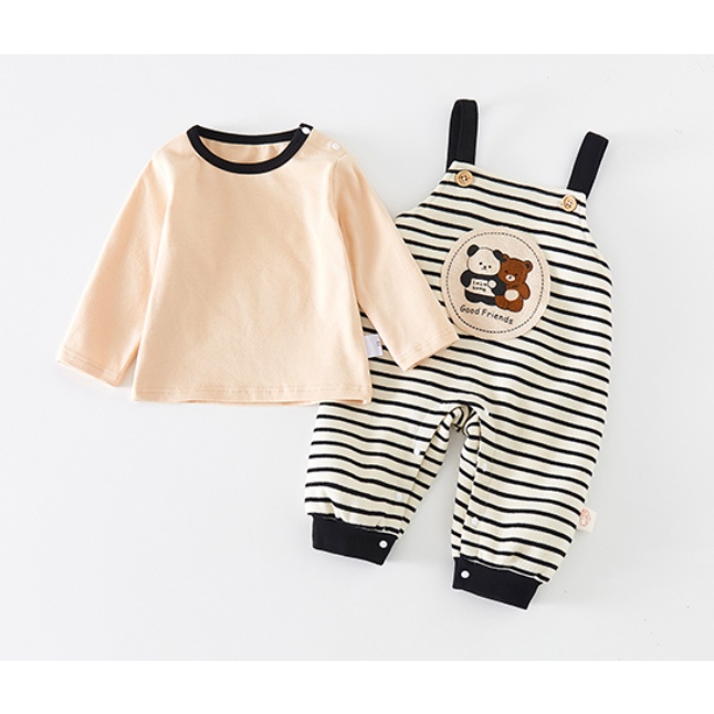 Bộ Áo Liền Quần Dài Tay Hai Dây Thời Trang Xuân Thu Cho Bé Trai + Gái