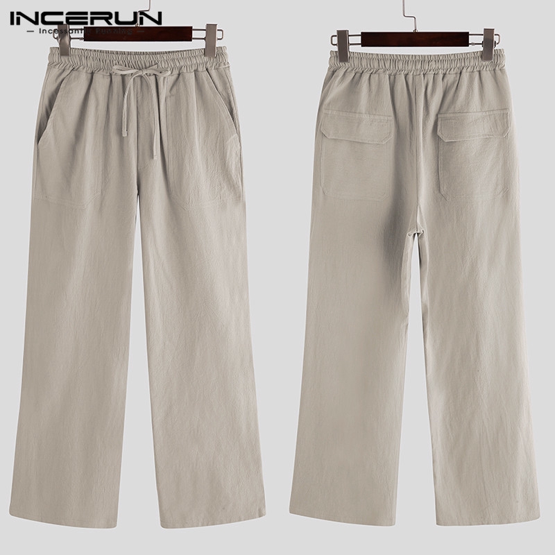 Quần Dài INCERUN Cotton Ống Suông Rộng Lưng Thun Thời Trang Cho Nam