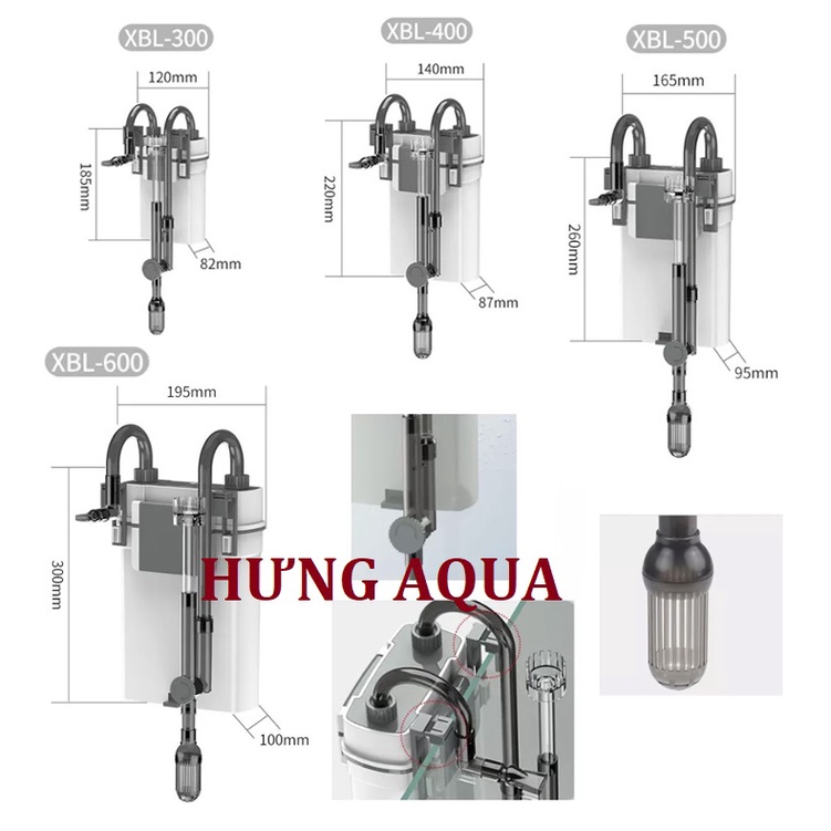 Lọc thác bể cá, lọc treo bể cá thế hệ mới Sunsun XBL 300/400/500/600 tích hợp lọc váng (chính hãng)