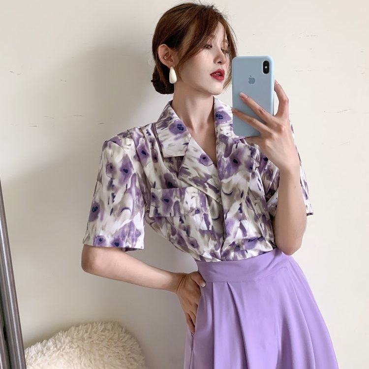 Bộ Áo Hoa Cổ Vest + Quần Ống Rộng Thẳng Phong Cách Hàn Quốc Thời Trang Mùa Hè Mới 2022