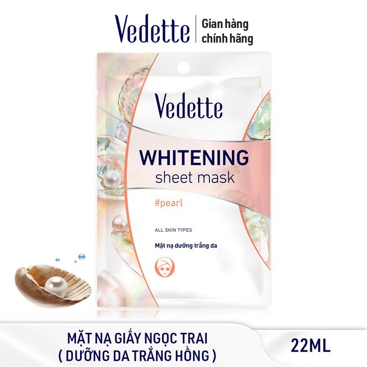 Combo 3 Mặt nạ giấy dưỡng trắng da Ngọc trai Vedette 22ml x 3