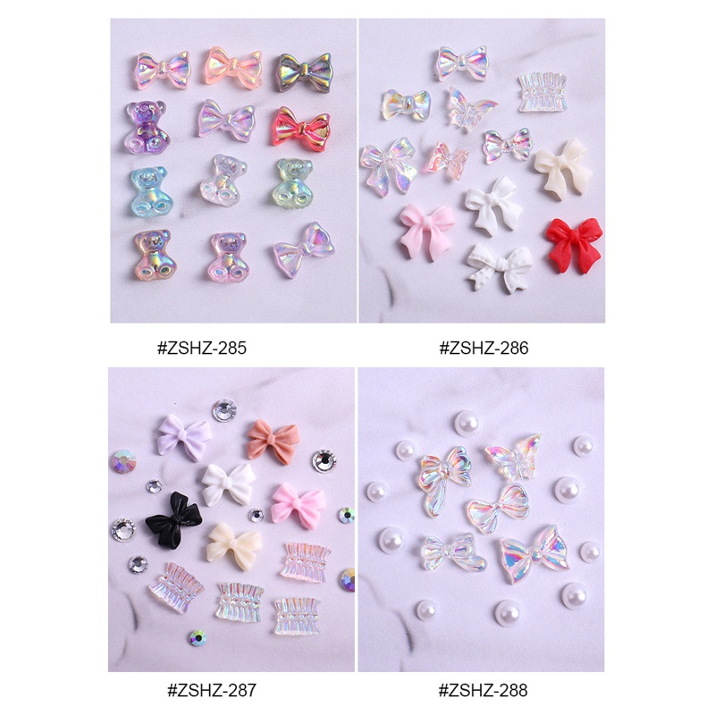 Hộp Hạt Đá Tròn / Ngọc Trai / Nơ 3d Trang Trí Móng Tay Nghệ Thuật