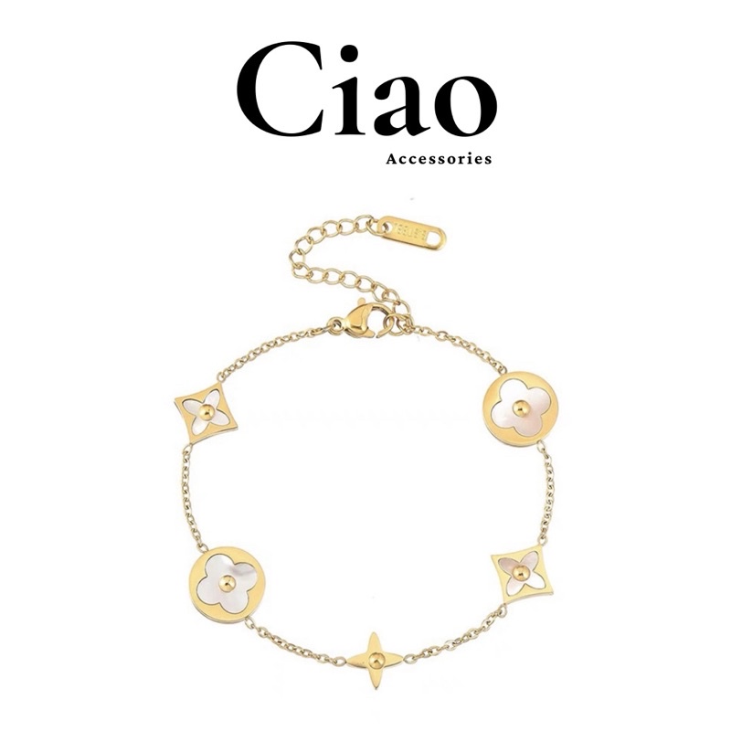 [LUXURY] Vòng tay/ Lắc tay titan nguyên chất 100% không gỉ thiết kế hoa bốn cánh Victoria Ciao
