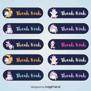 Sticker in tên bé theo yêu cầu - Hình ngựa Unicorn