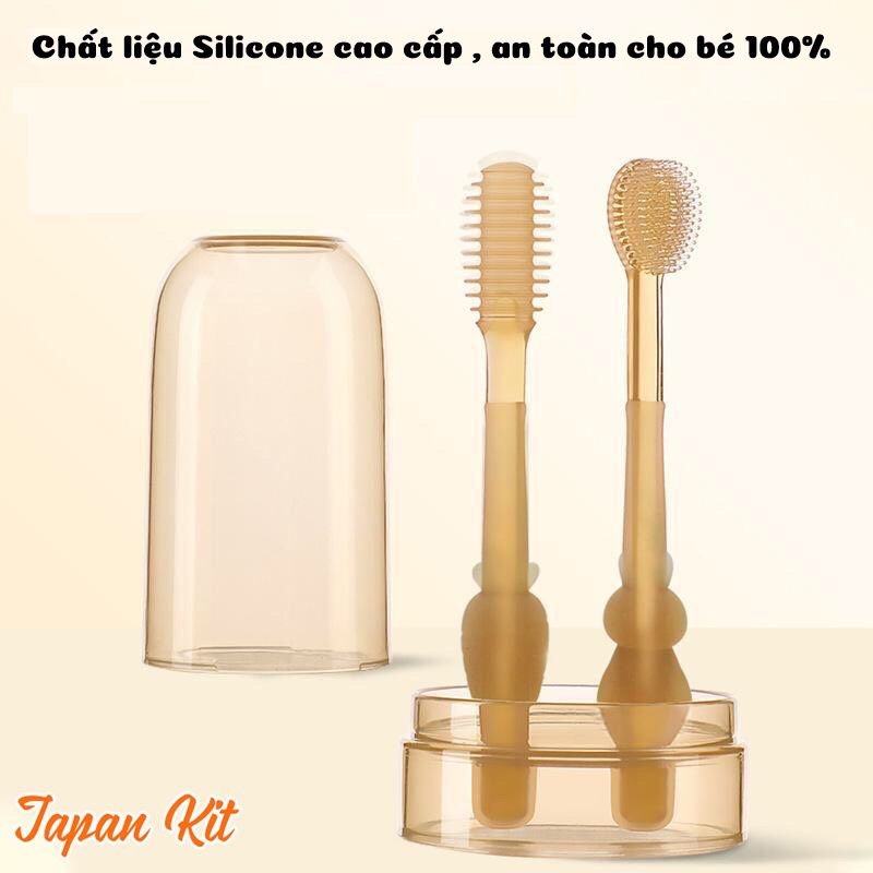 [Free Ship] Sét Rơ Lưỡi + Bàn Chải Silicon Cho Bé 0-18 THÁNG Siêu Mềm và An Toàn