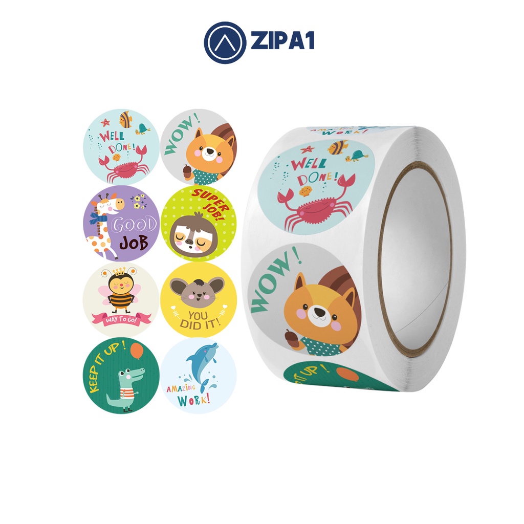 500 miếng dán sticker Năng lượng Tích cực - Hình con vật - 2.5x2.5cm / miếng - A7-115 - Zip A1