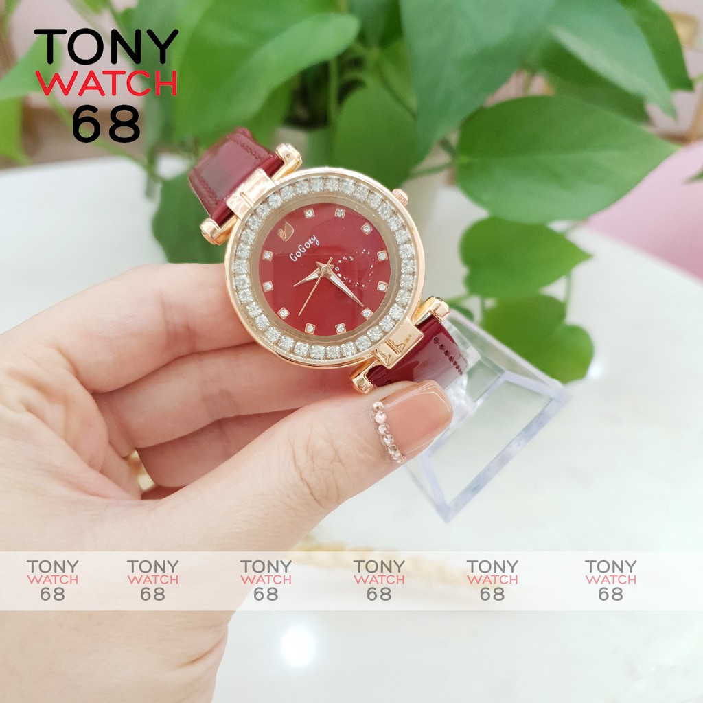 Đồng hồ nữ Gogoey đẹp dây da đỏ mặt ngọc thiên nga chống nước chính hãng Tony Watch 68 | BigBuy360 - bigbuy360.vn