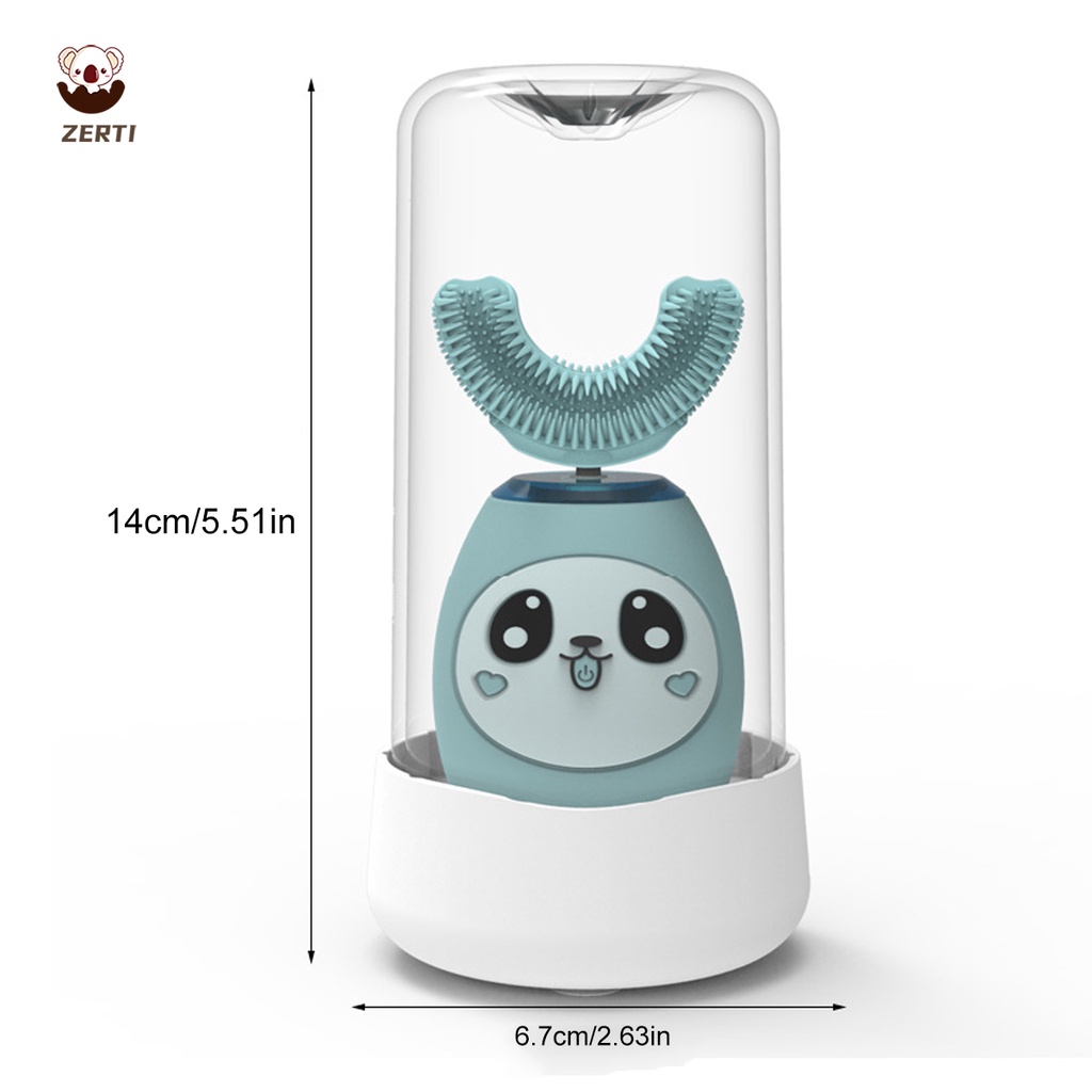 Bàn chải đánh răng điện tự động hình chữ U 3 tốc độ chống thấm nước họa tiết hoạt hình dễ thương cho bé 2-15 tuổi