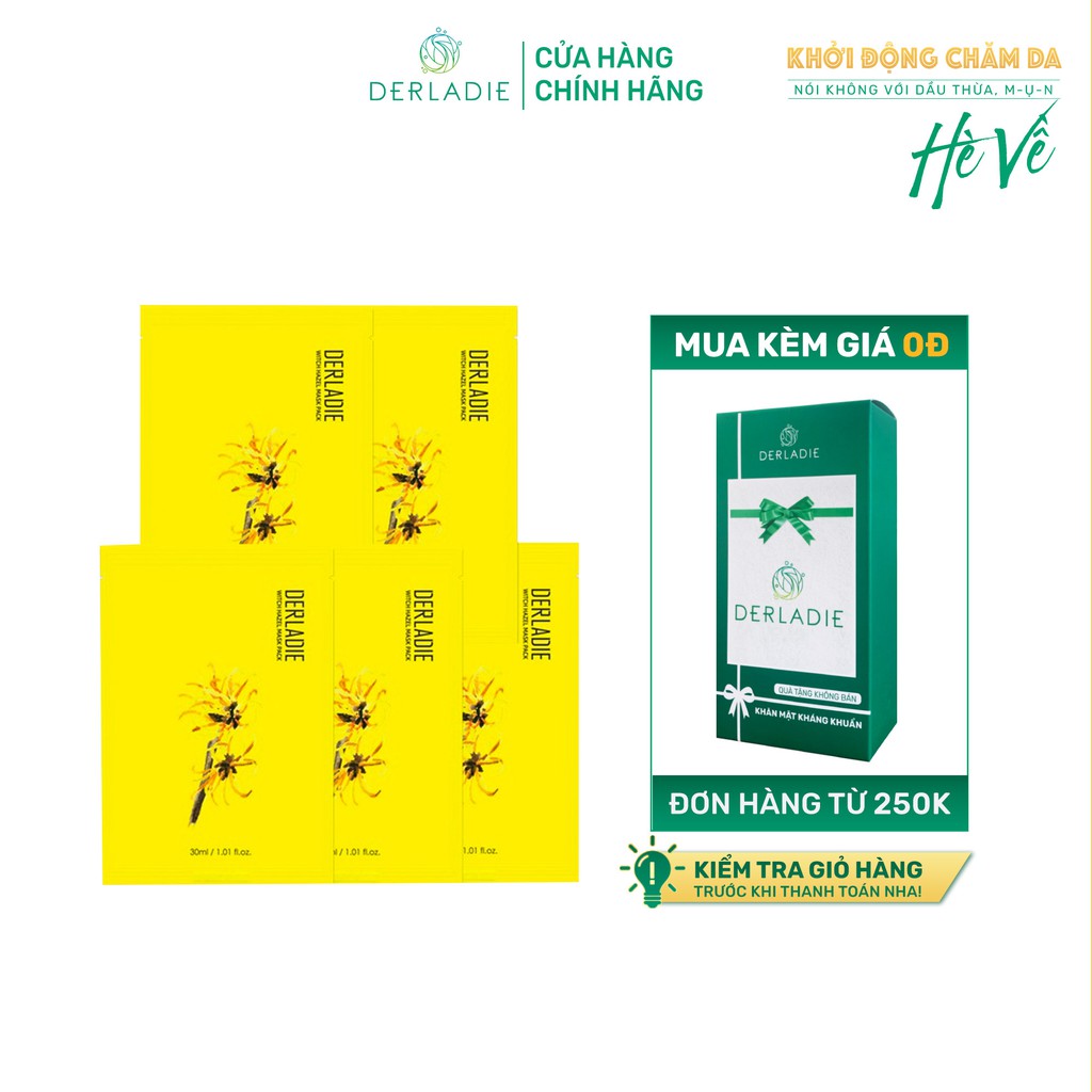 Combo 5 mặt nạ Derladie Witch Hazel Mask Pack giảm mụn, dưỡng sáng da 30ml x5