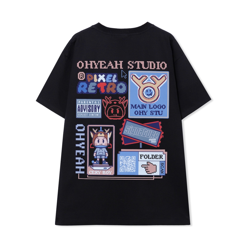 Áo thun tay lỡ OHYEAH phông Unisex nam nữ Premium Cotton oversize form rộng PIXEL RETRO