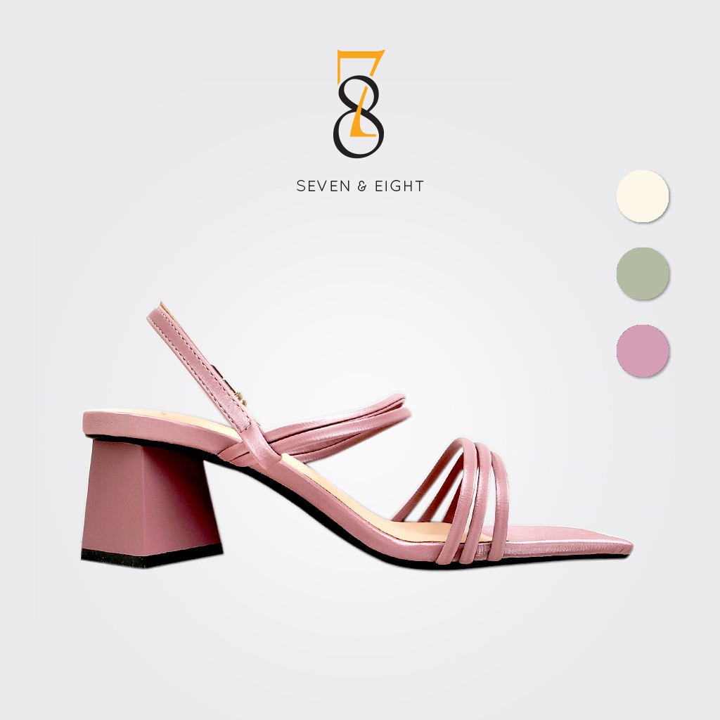 Sandal gót thoi mũi vuông ba quai ngang mảnh Seven & Eight 5cm - SGT0001