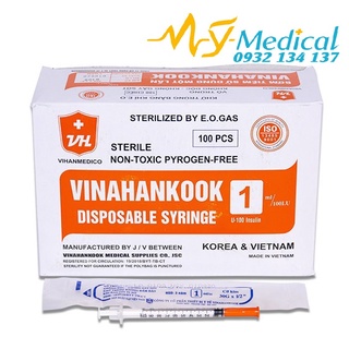 Bơm tiêm 1ml Vinahankook insulin (Bơm tiêm cam)