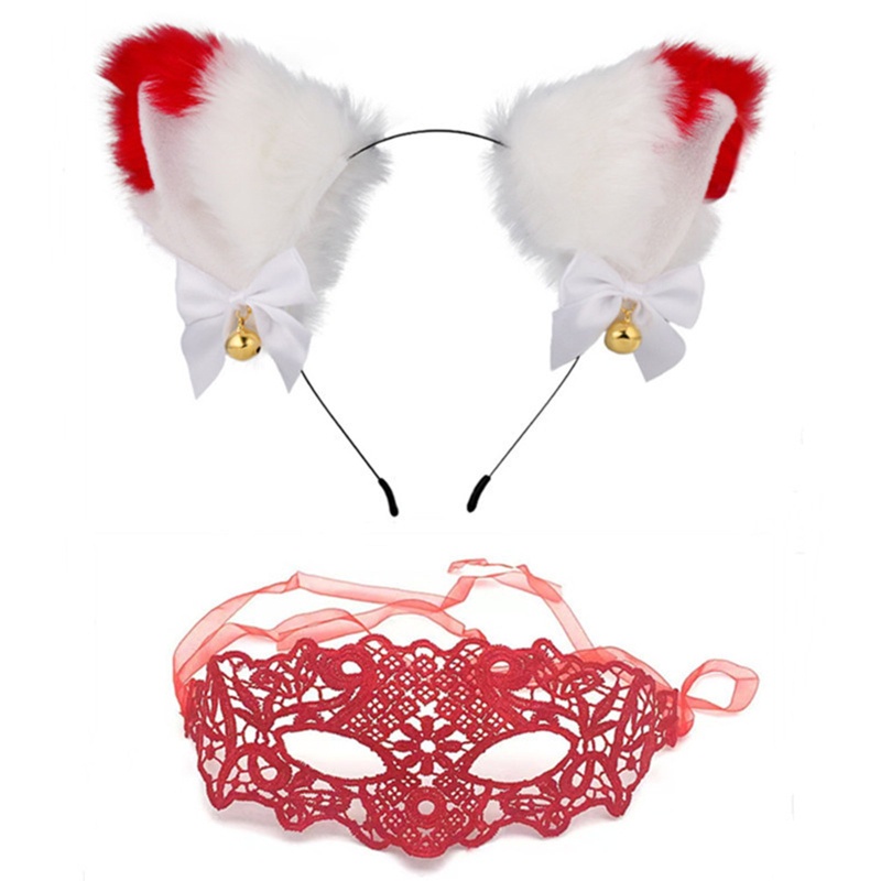 Băng Đô Cài Tóc Hình Tai Mèo Phối Ren Hoa Dễ Thương Cho Nữ