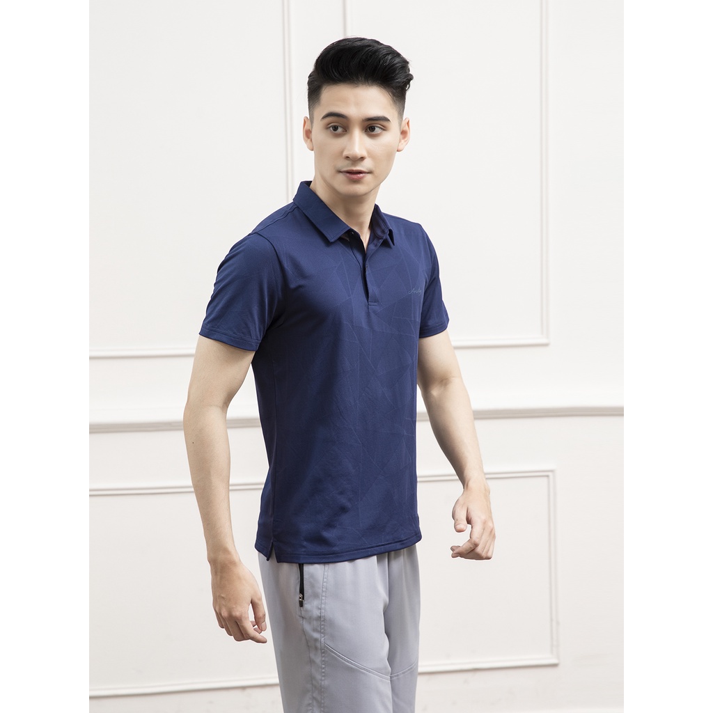 Áo thun polo nam Aristino APS023S1 phông có cổ bẻ dáng suông vừa trơn mầu dệt họa tiết vải polyester thể thao mềm mại