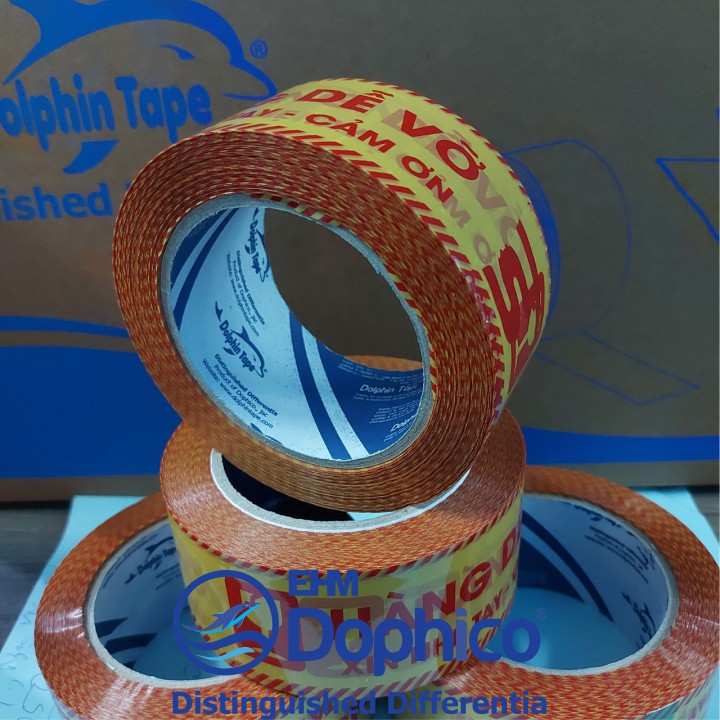 Băng dính Dolphin ( KT: 48mm x 150Y/100Y/50Y ) các loại dùng trong đóng gói hàng hoá – Các màu sắc và in chữ hàng dễ vỡ