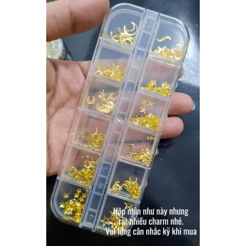 Hộp 12 mẫu Charm ( Mặt trăng, sao, ốc sò...)  dùng trong sáng tạo nghệ thuật Nail, Resin...v...v..