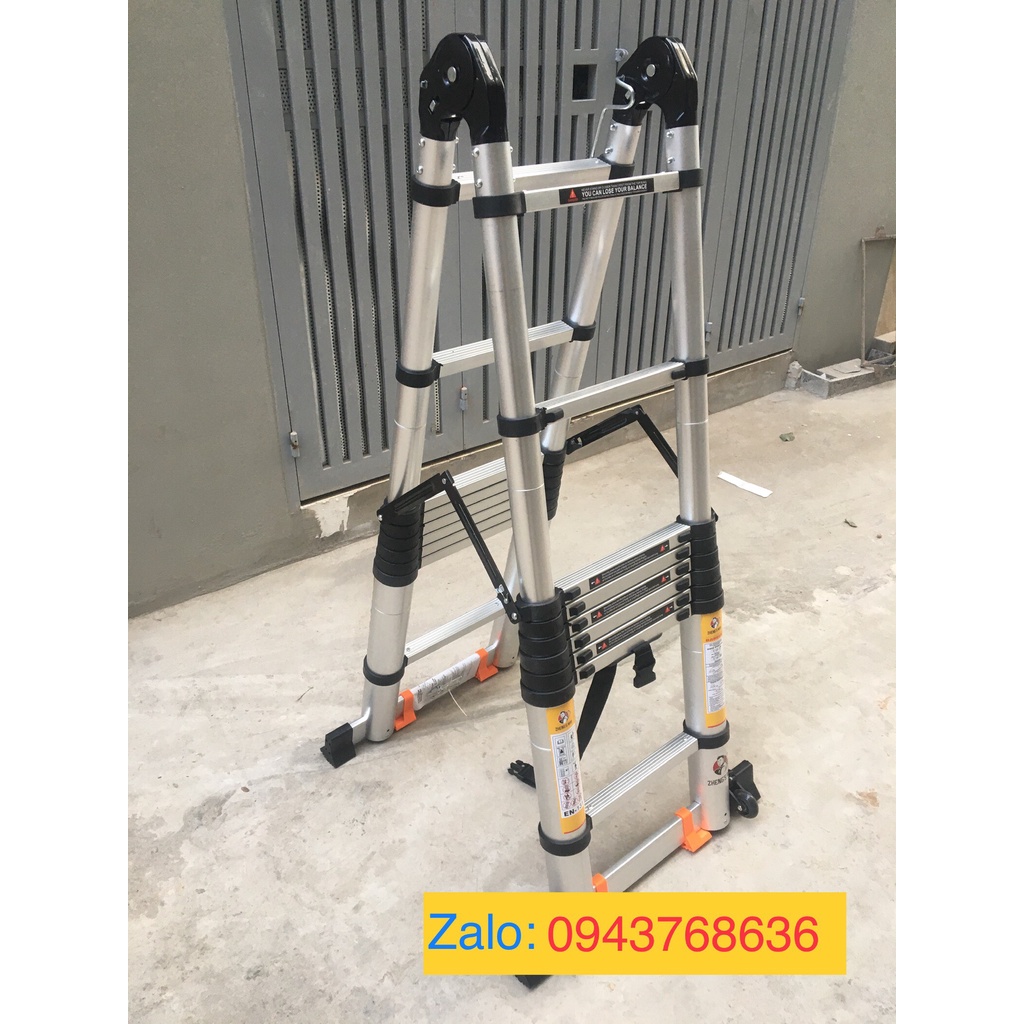 Thang Nhôm Rút Đôi Chữ A (2.5M+2.5M) - Có Bánh Xe