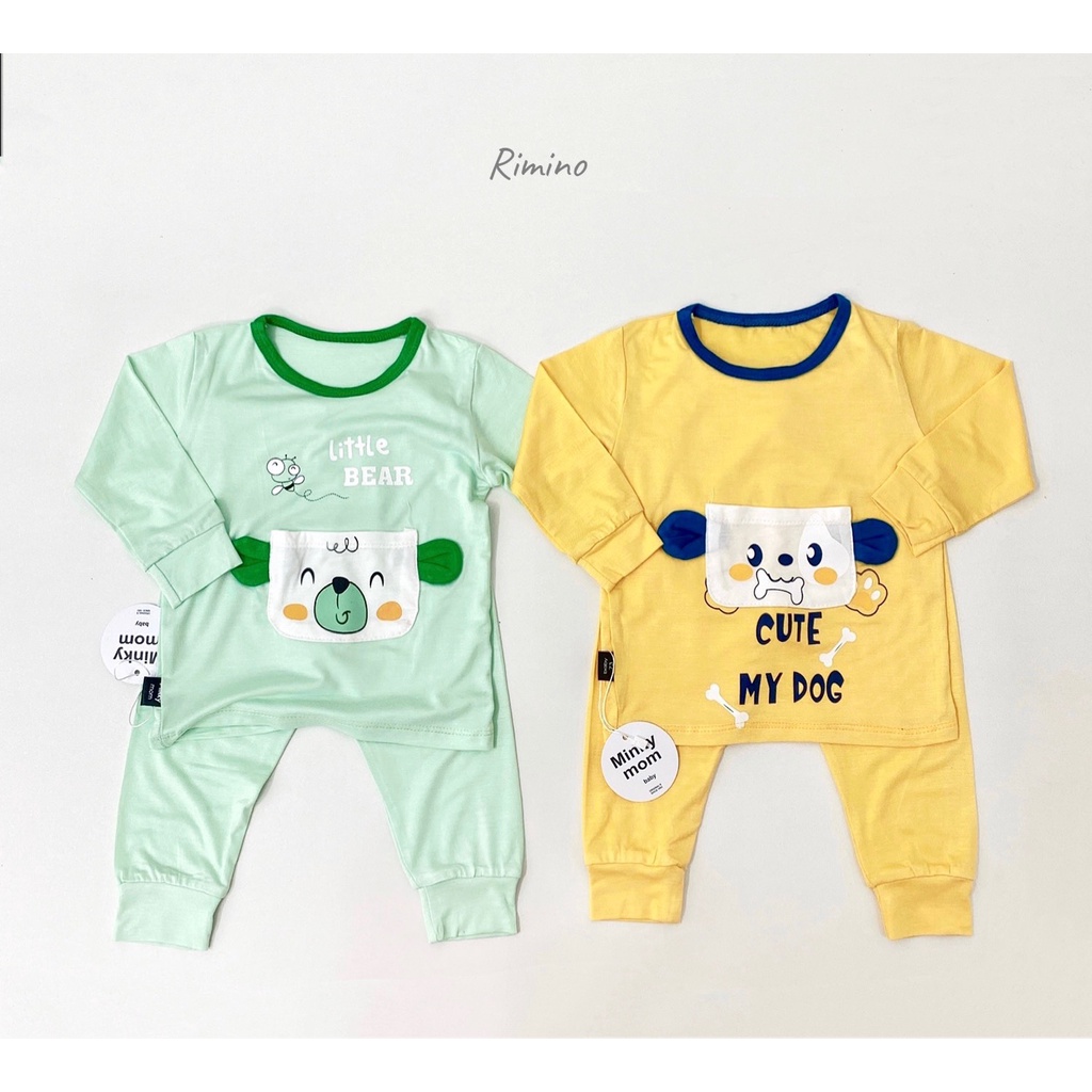 [SALE] Bộ Thun Lạnh Dài Tay Cho Bé Trai, Bé Gái KIMCHIBABY Túi Gấu Trắng, Bộ Quần Áo Cho Bé Mặc Nhà KWTD2212