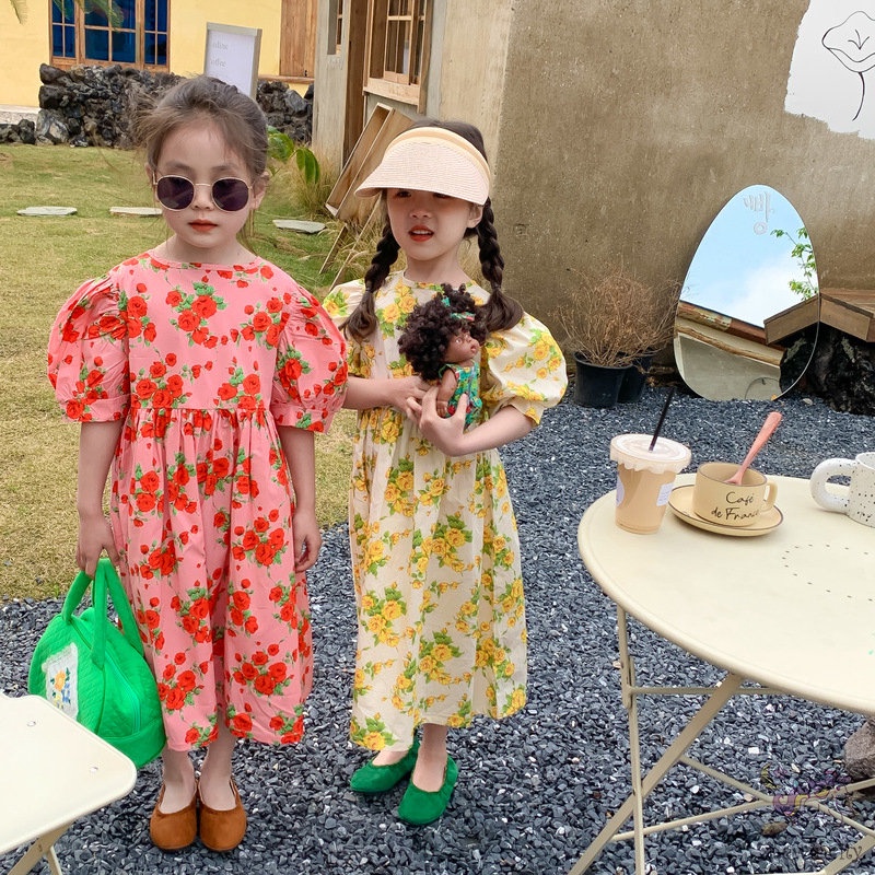 Đầm Tay Phồng In Họa Tiết Hoa Phong Cách Hàn Quốc Thời Trang Mùa Hè Cho Bé Gái