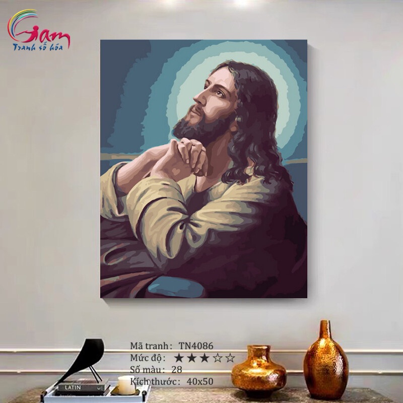 Tranh sơn dầu số hoá tự tô màu theo số Công giáo Chúa Jesus cầu nguyện căng khung 40x50cm 2.5cm TN4086