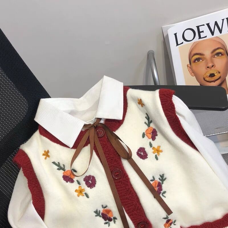 Áo Khoác Cardigan Dệt Kim Không Tay Thêu Họa Tiết Phong Cách Mới Cho Nữ