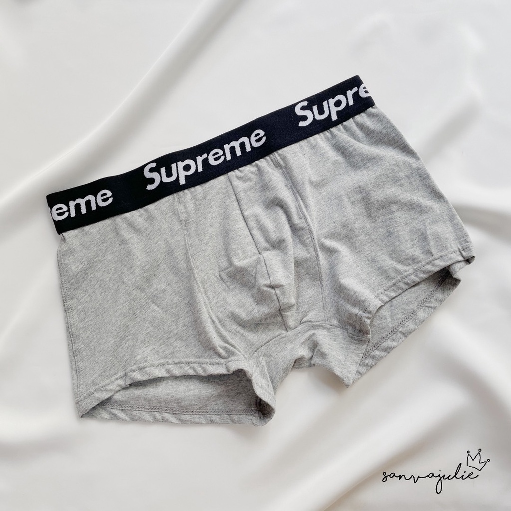 Quần lót nam Supreme dáng đùi boxer cotton đen xám trắng cạp đỏ