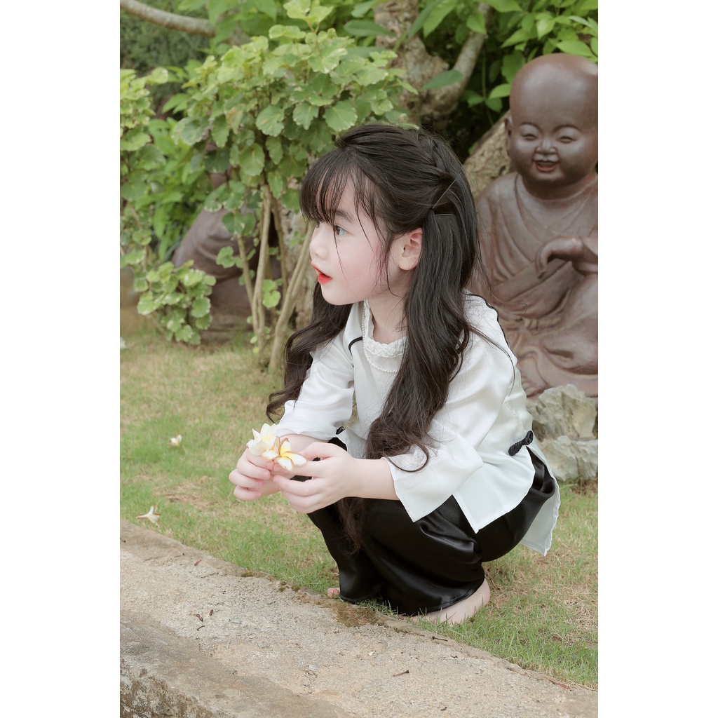 Bộ Đi Lễ Chùa - Đồ Lam Bé Gái Đi Chùa Mẫu Mới Cực Hot Lụa Đẹp Cao Cấp Trang Nhã Dành Cho Phật Tử BÉ- AL019