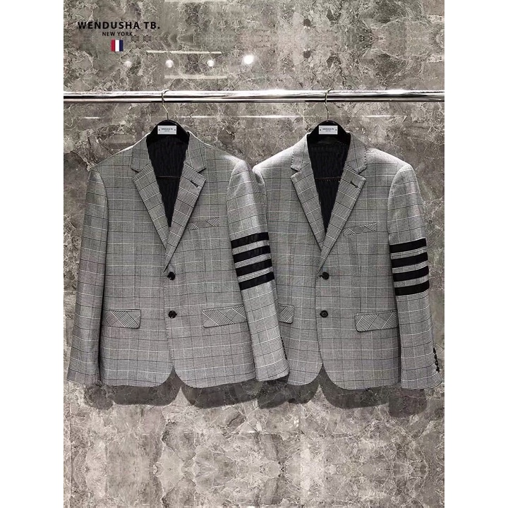 Áo blazer nam kẻ caro Thời Trang Hàn Quốc- áo 4 vạch kẻ tay -1988clothes