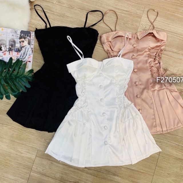 Đầm phi cúp ngực nút bọc dây đan hông!