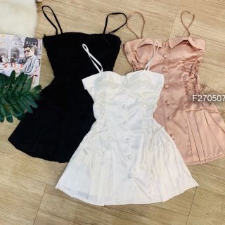 Đầm phi cúp ngực nút bọc dây đan hông!