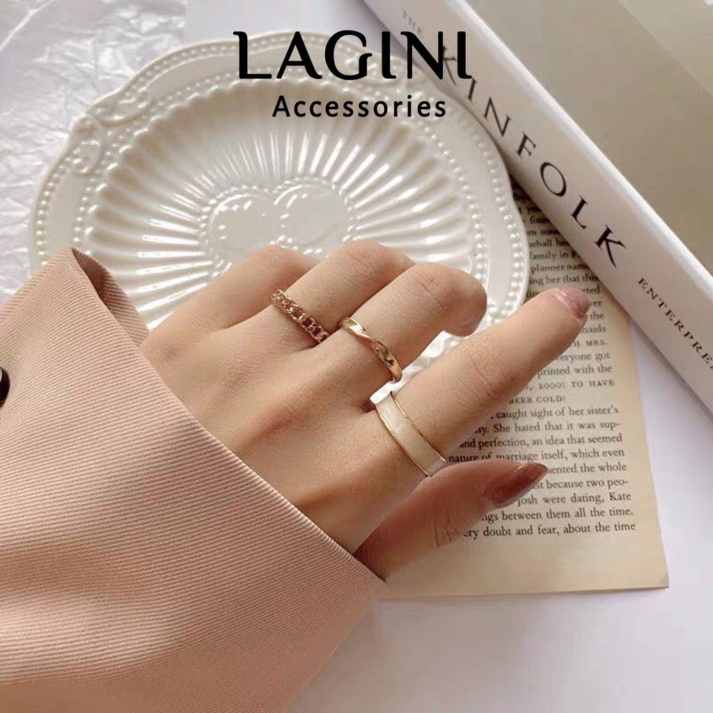 Set bộ 3 nhẫn xà cừ Lagini phong cách Hàn Quốc