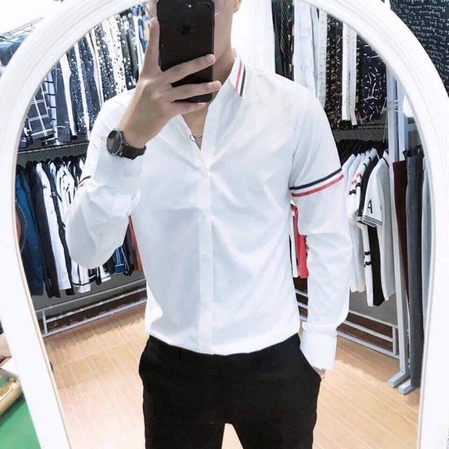 Áo sơ mi nam Cổ Bẻ Hàn Quốc Vải Lụa Thái + Áo Thun Đen , Trắng Shop Toàn Phát