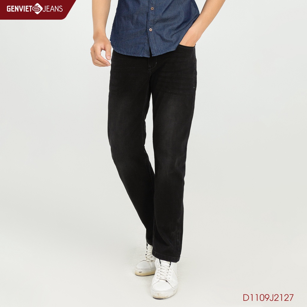 Quần Jeans Nam Trơn Chất Bò Mềm Cao Cấp Basic Jean Genviet Dáng Xuông Không Phai D1109J2127