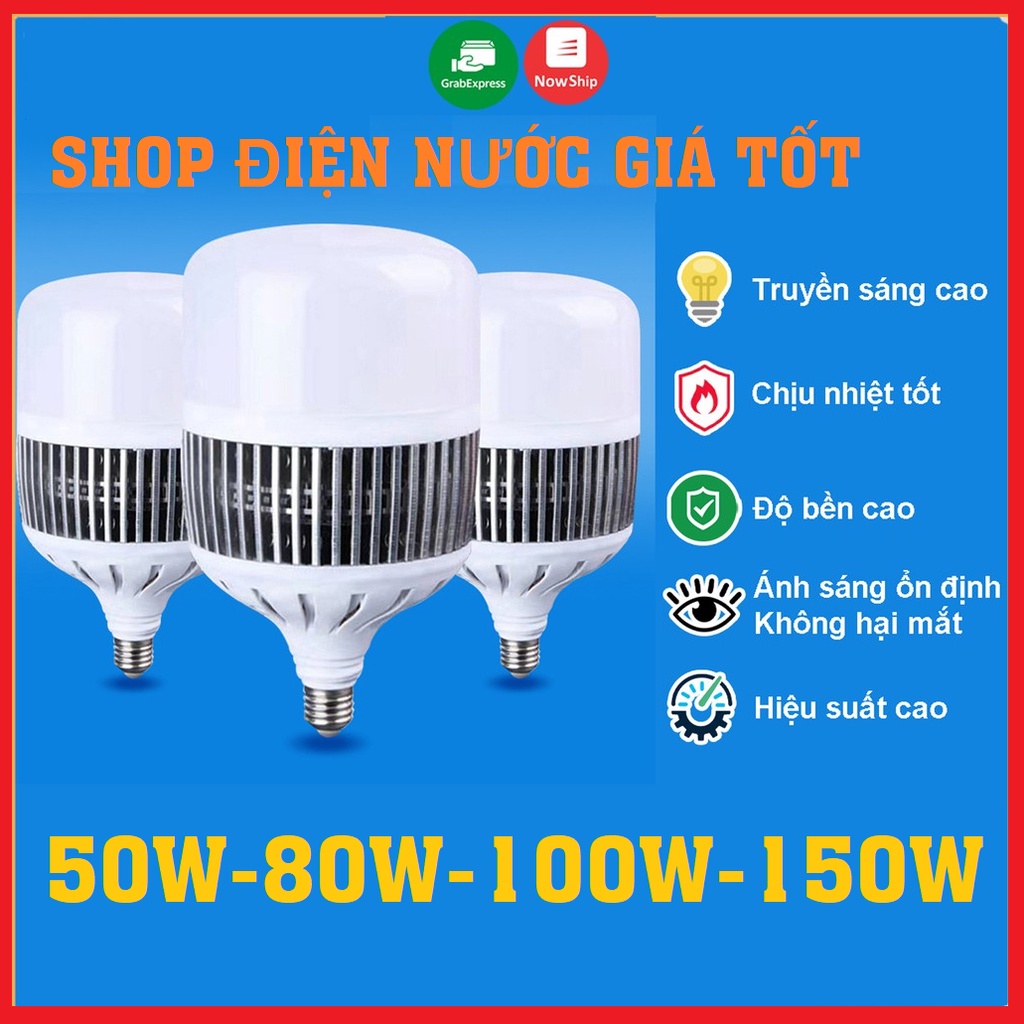 Bóng đèn Led Bulb 50w, 80w, 100w, 150w đủ công suất, đui E27, tản nhiệt nhôm, ánh sáng trắng, dùng cho chụp ảnh, live st