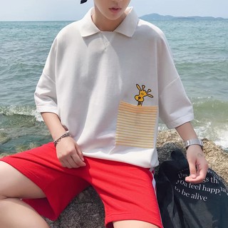 Áo thun tay lỡ form rộng cổ polo Hươu