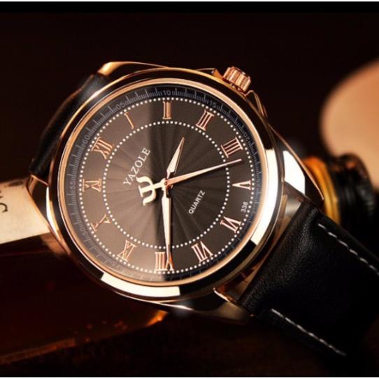 Đồng hồ nam Yazole 336 dây da (Viền vàng) . | BigBuy360 - bigbuy360.vn