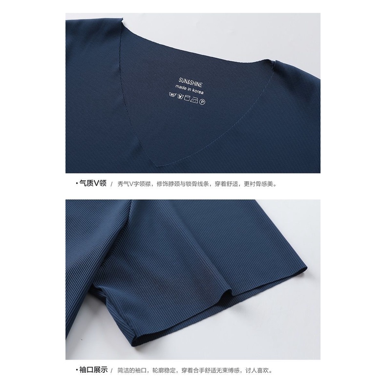 Áo Thun Tay Ngắn Cổ Chữ V Màu Sắc Đơn Giản Chất Lụa Lạnh Thời Trang Cho Phụ Nữ Trung Niên