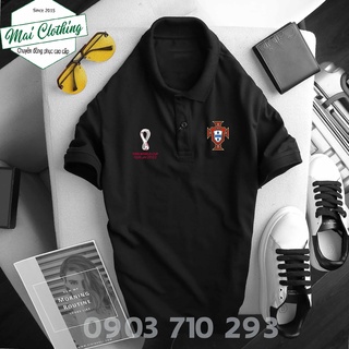 Áo Polo Đen Nam In Logo Đội Tuyển  Wold Cup 2022 Hàng Chất Lượng Cao, Free Ship