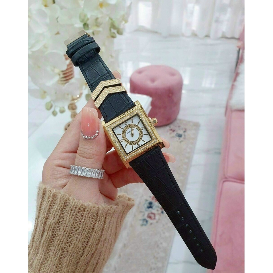 Đồng hồ đeo tay nữ, đồng hồ nữ VERSACE dây da cao cấp, mặt vuông thời trang siêu hot giá cực rẻ, chất lượng cao