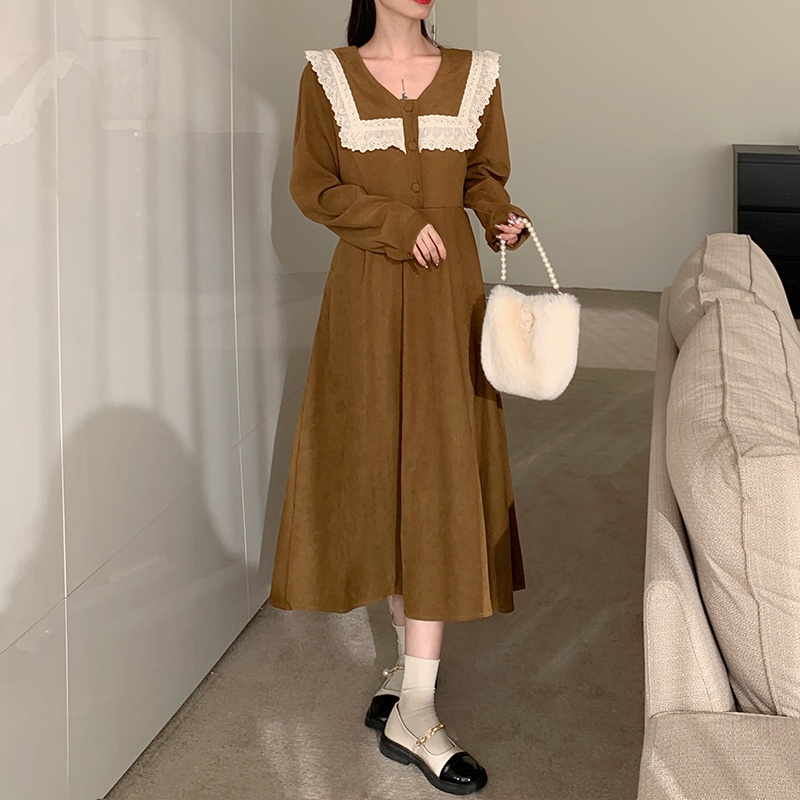 Đầm Nhung Thời Trang Retro Hàn Quốc Dành Cho Nữ