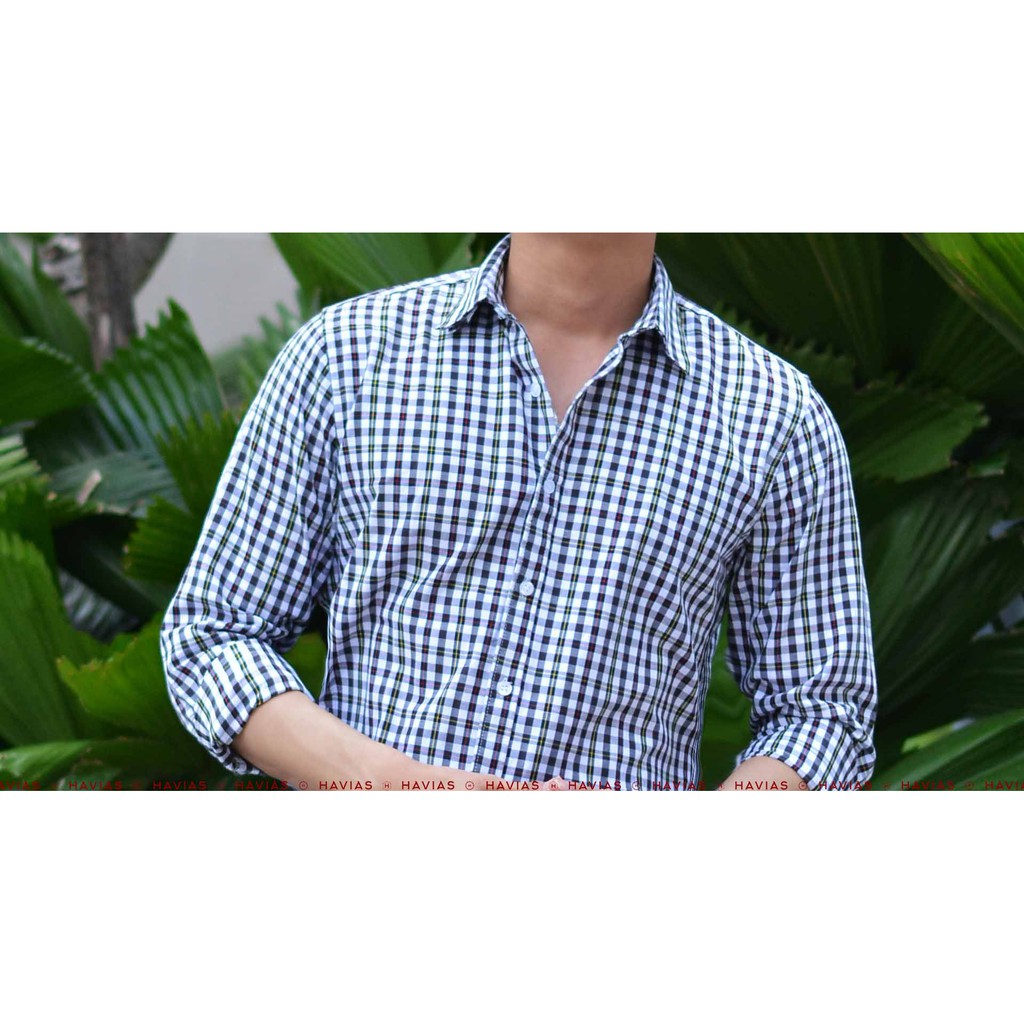 Sơ mi tay dài Havias kẻ sọc 3 màu vải Cotton 100% cao cấp