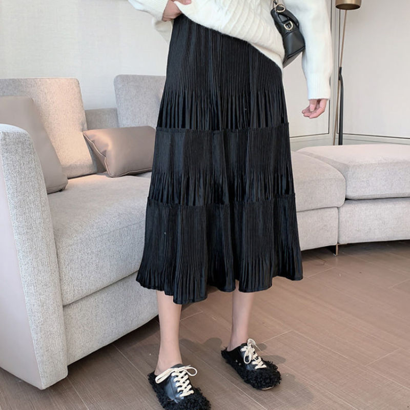 Chân váy dài xếp ly lưng cao phong cách Hàn Quốc thời trang cho bà bầu | BigBuy360 - bigbuy360.vn