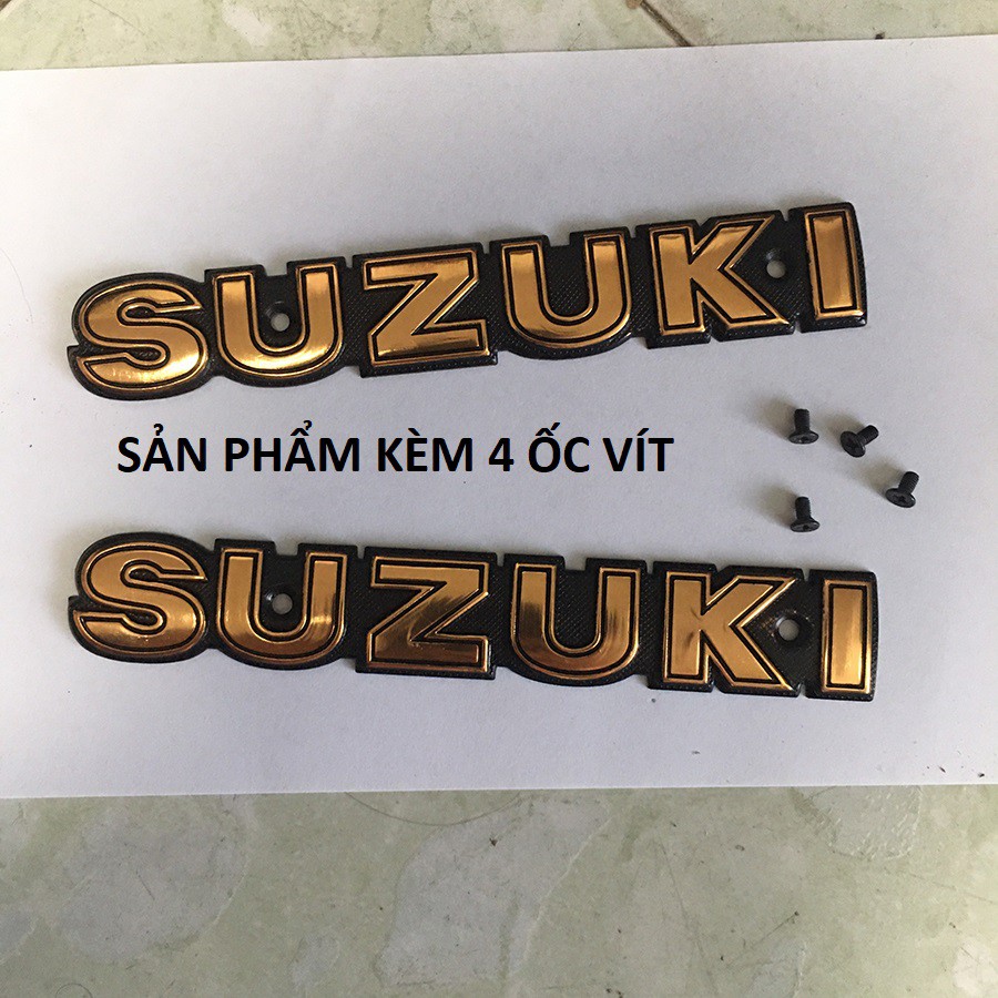 Bộ 2 tem chữ suzuki NHÔM dài vàng gold 3d nổi