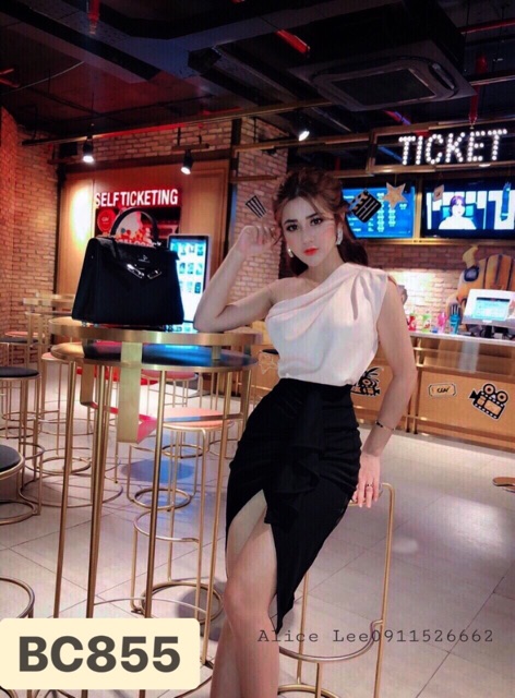 [Mã FATHANG5 giảm 10K đơn 50K] Đầm body lệch vai kèm CV bút chì nhún bèo TRIPBLE T DRESS - Free size dưới 56kg