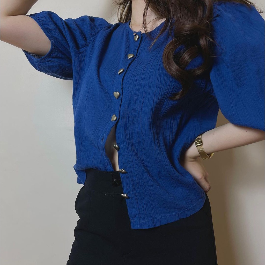 Áo sơ mi nữ croptop tay lỡ tay phồng xuất Nhật hàng VNXK
