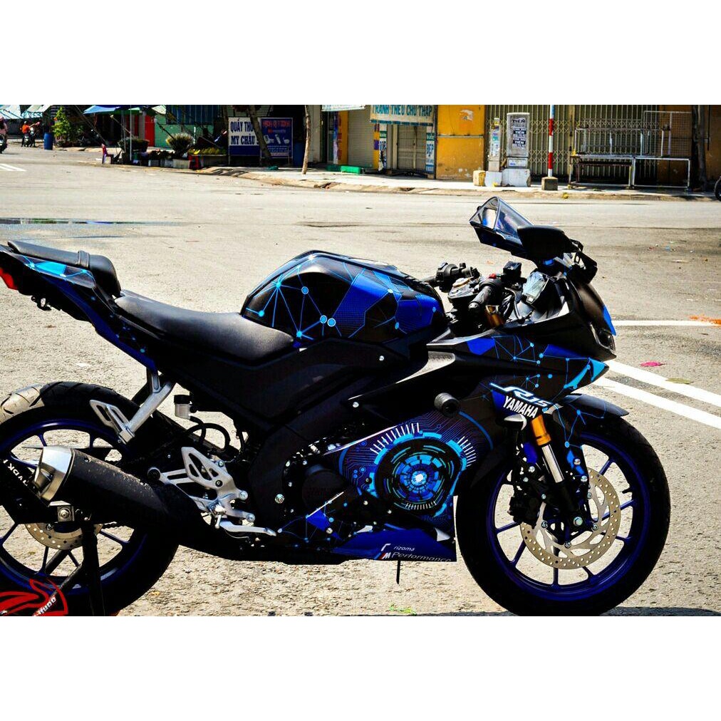 Tem trùm xe Yamaha R15 V3 xanh đen quá đẹp- tem xe máy Yamaha R15 thiết kế theo yêu cầu - Tem xe máy Yamaha R15 rẻ đẹp