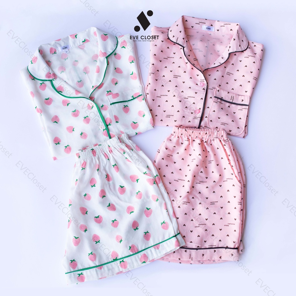 Đồ bộ nữ mặc nhà Pijama tay cộc quần đùi chất đũi lạnh dễ thương – Hàng thiết kế - EveCloset | BigBuy360 - bigbuy360.vn