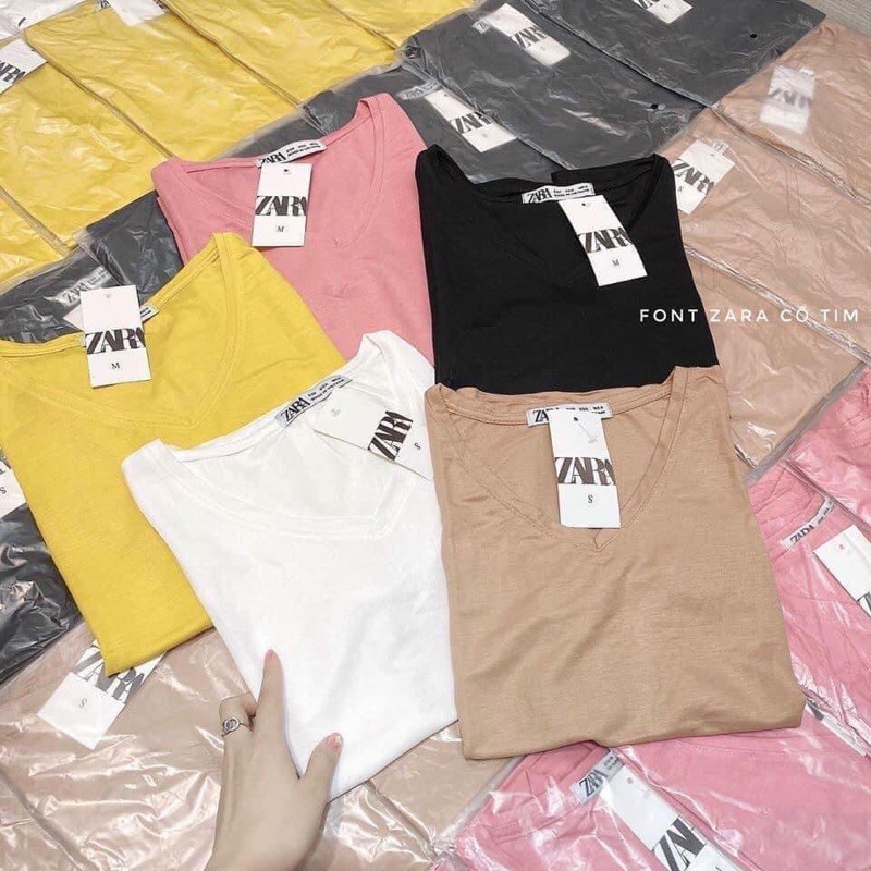 Áo phông cổ tim ngắn tay💥Áo thun giấy trơn cổ tim cộc tay💥{free ship} | BigBuy360 - bigbuy360.vn