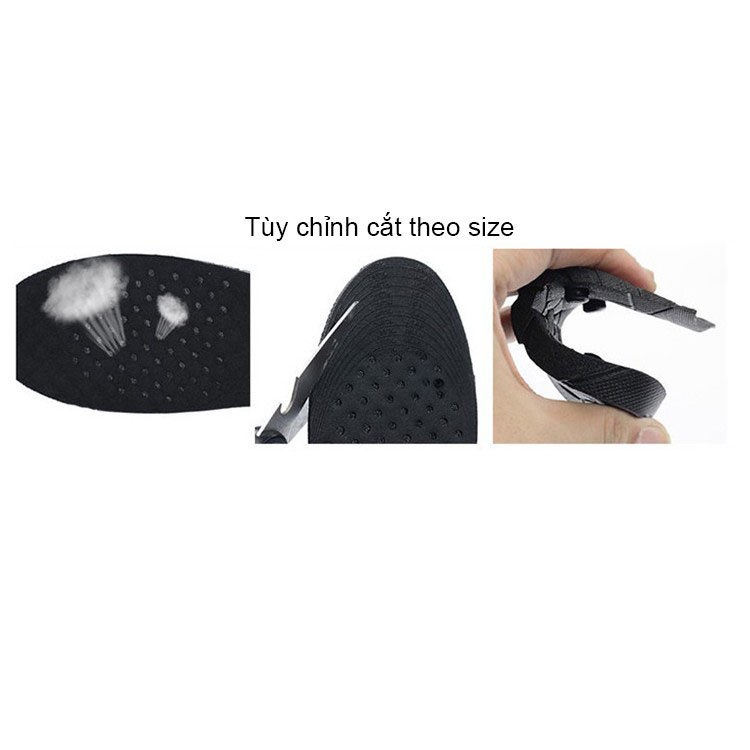 Lót giày tăng chiều cao đệm khí màu đen phù hợp cho cả nam và nữ 1 đôi tăng thêm 3cm hoặc 5cm và tự cắt theo size