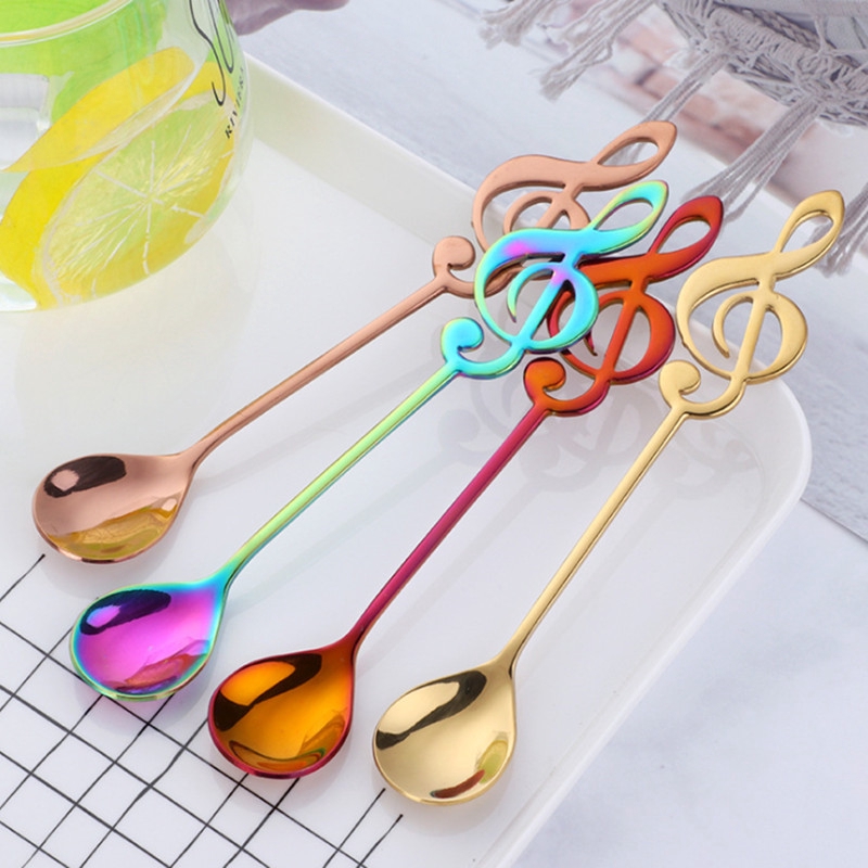 1Pc Musical Note Shaped Coffee Spoon Coffee Stirring Scoop Stainless Steel Milk Tea Drink Cafe Scoop